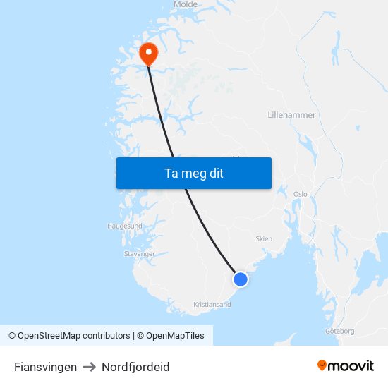 Fiansvingen to Nordfjordeid map