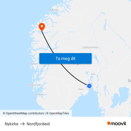 Nykirke to Nordfjordeid map