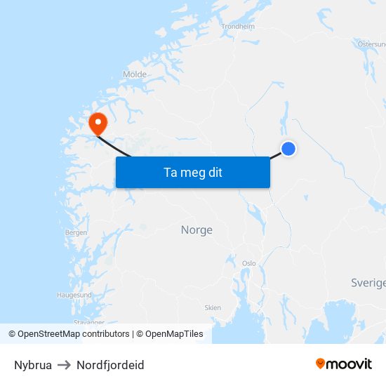 Nybrua to Nordfjordeid map