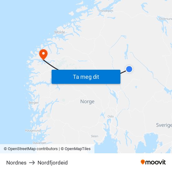 Nordnes to Nordfjordeid map
