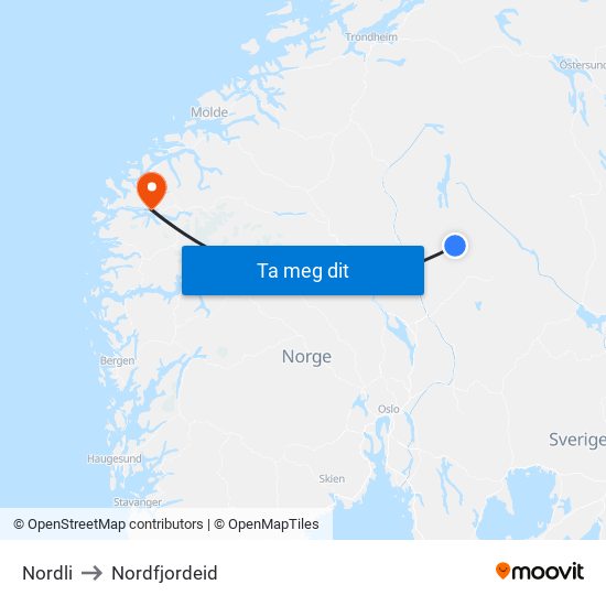 Nordli to Nordfjordeid map