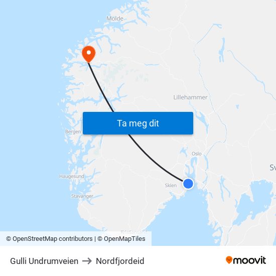 Gulli Undrumveien to Nordfjordeid map