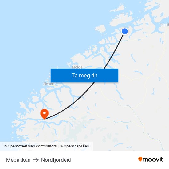 Mebakkan to Nordfjordeid map