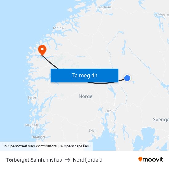 Tørberget Samfunnshus to Nordfjordeid map