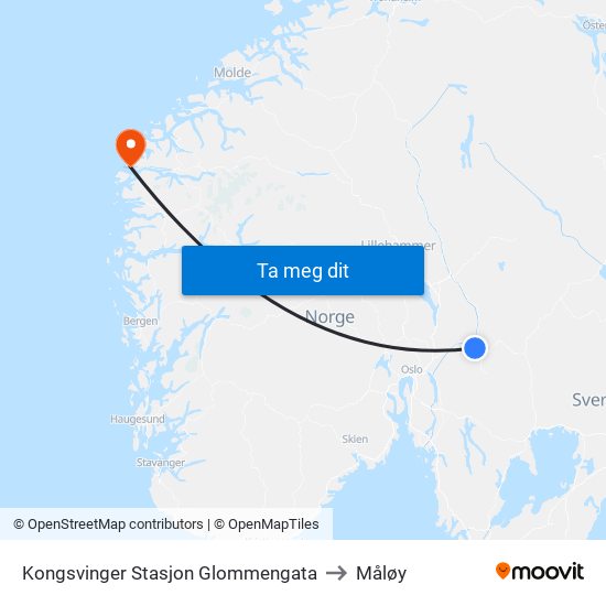 Kongsvinger Stasjon Glommengata to Måløy map