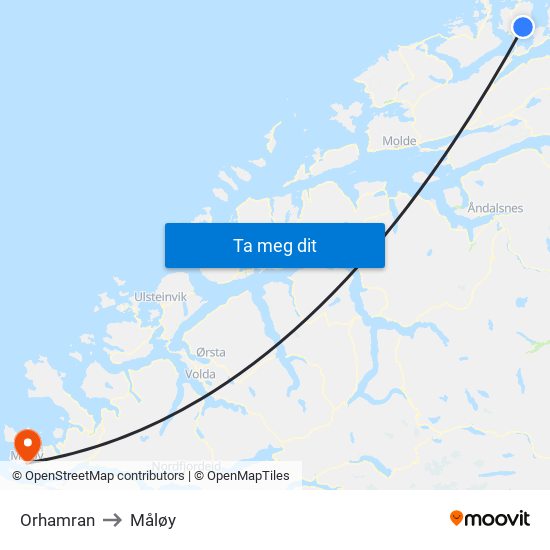 Orhamran to Måløy map