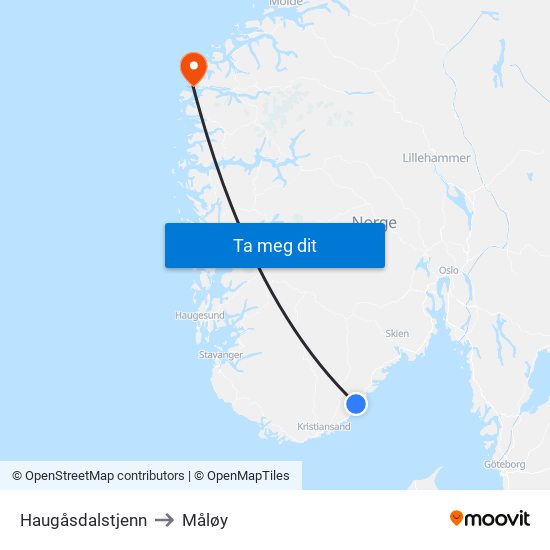 Haugåsdalstjenn to Måløy map