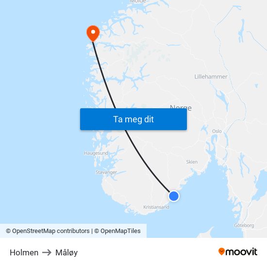 Holmen to Måløy map