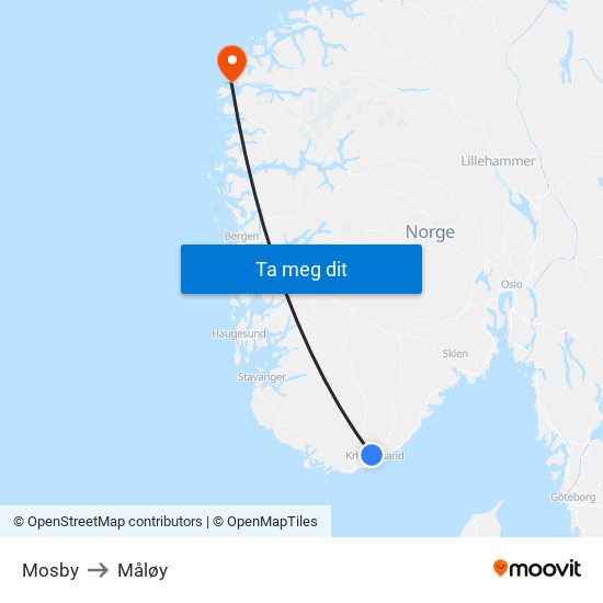 Mosby to Måløy map