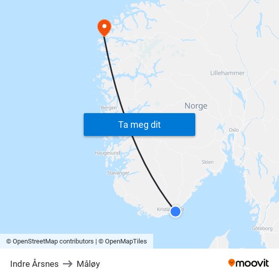 Indre Årsnes to Måløy map