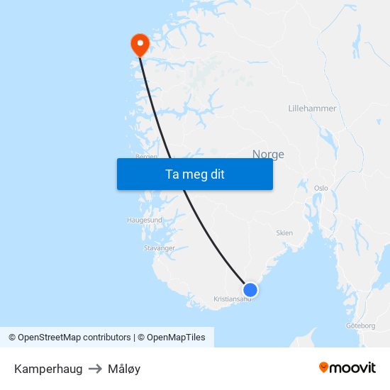 Kamperhaug to Måløy map