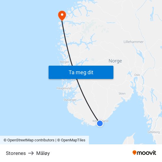 Storenes to Måløy map