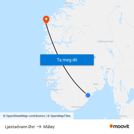 Ljøstadvann Øst to Måløy map