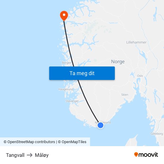 Tangvall to Måløy map