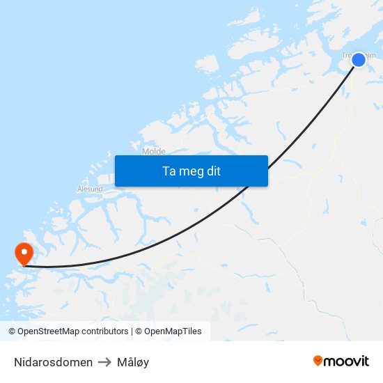 Nidarosdomen to Måløy map