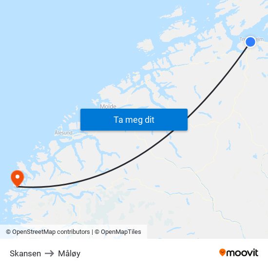 Skansen to Måløy map