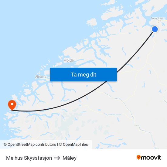 Melhus Skysstasjon to Måløy map