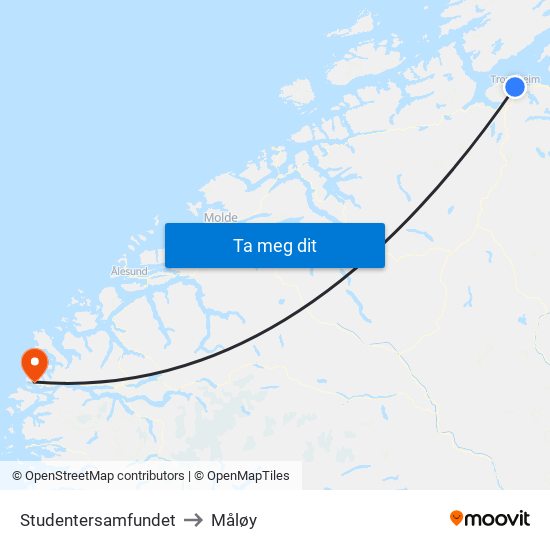 Studentersamfundet to Måløy map