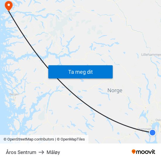 Åros Sentrum to Måløy map