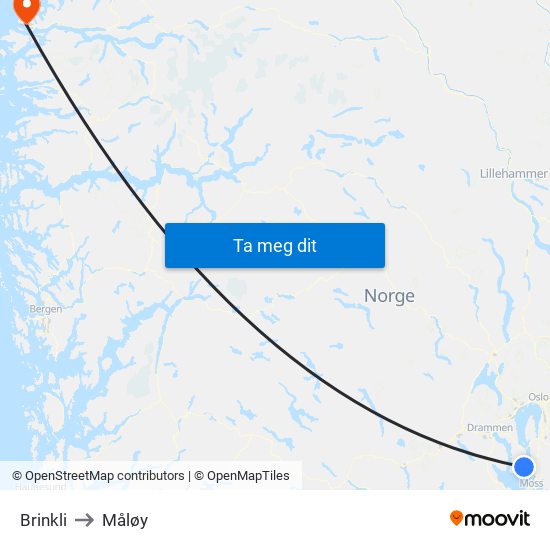 Brinkli to Måløy map