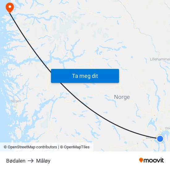 Bødalen to Måløy map