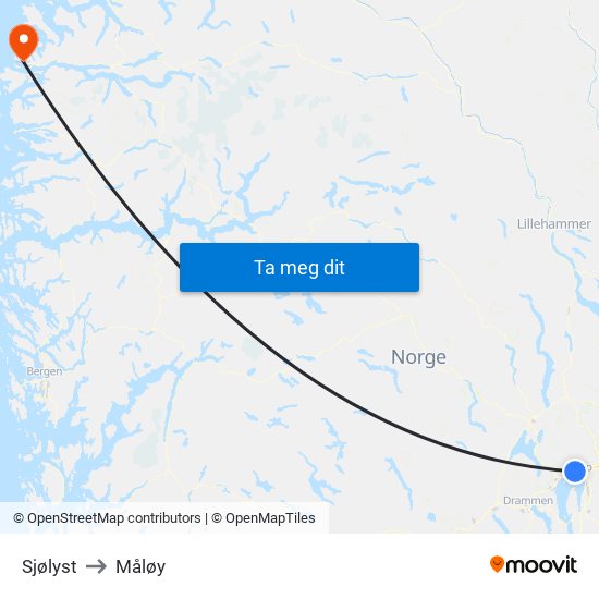 Sjølyst to Måløy map