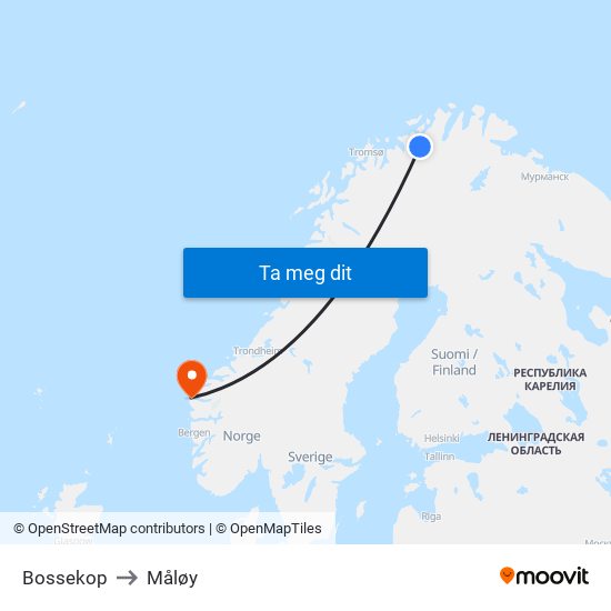 Bossekop to Måløy map