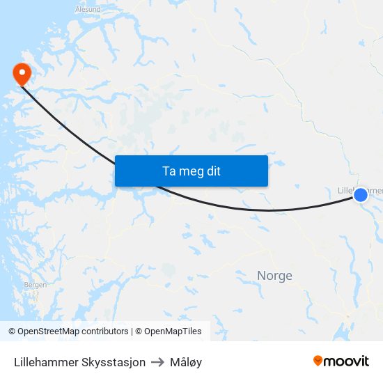 Lillehammer Skysstasjon to Måløy map