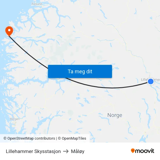 Lillehammer Skysstasjon to Måløy map