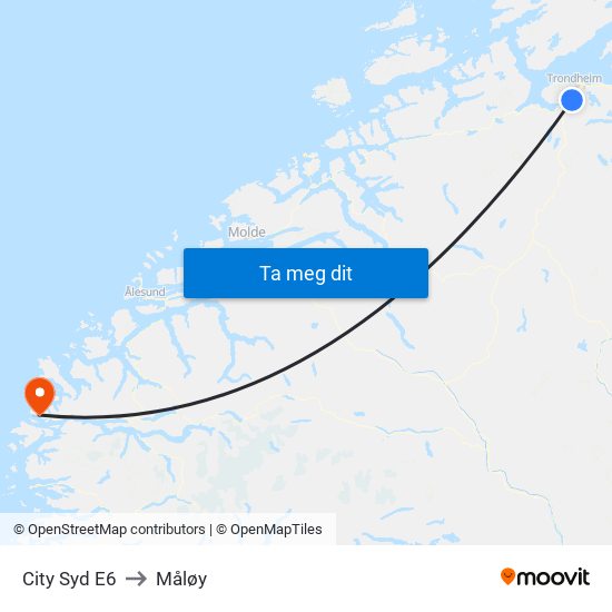 City Syd E6 to Måløy map