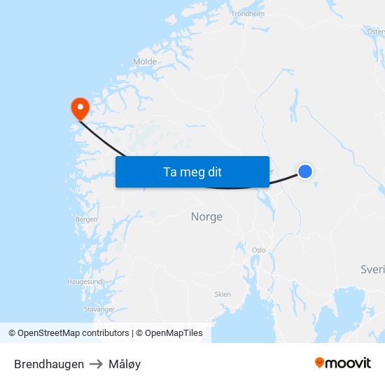 Brendhaugen to Måløy map