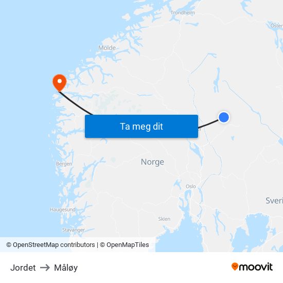 Jordet to Måløy map