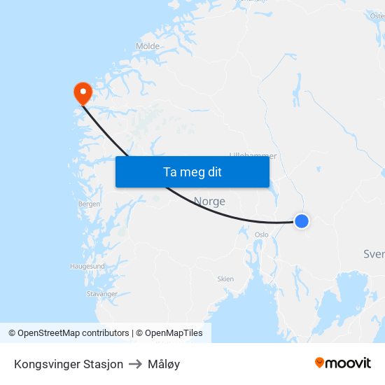 Kongsvinger Stasjon to Måløy map