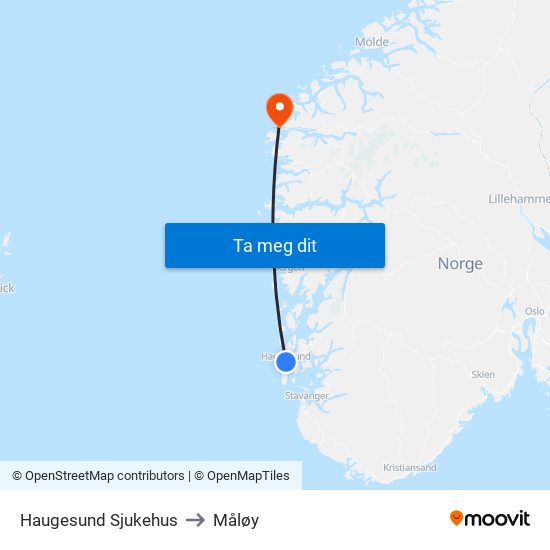 Haugesund Sjukehus to Måløy map