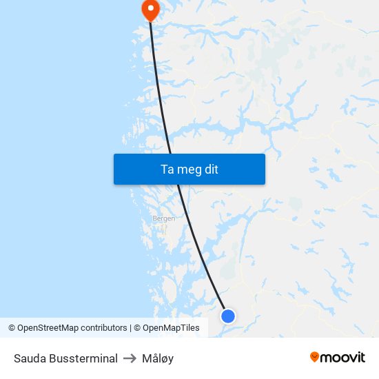 Sauda Bussterminal to Måløy map