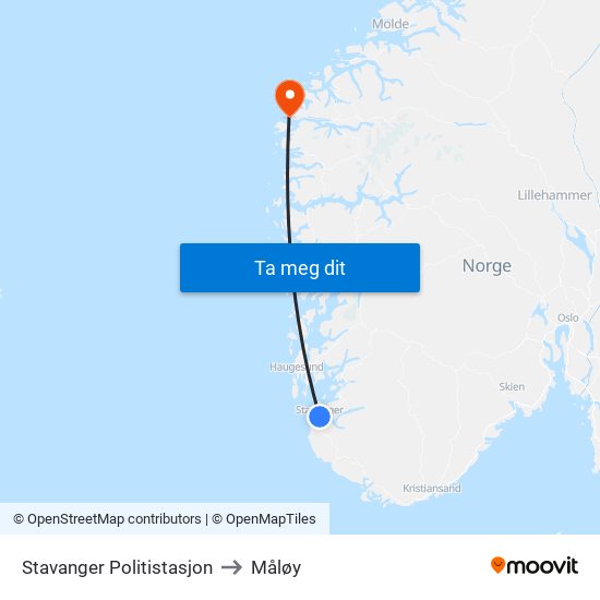 Stavanger Politistasjon to Måløy map