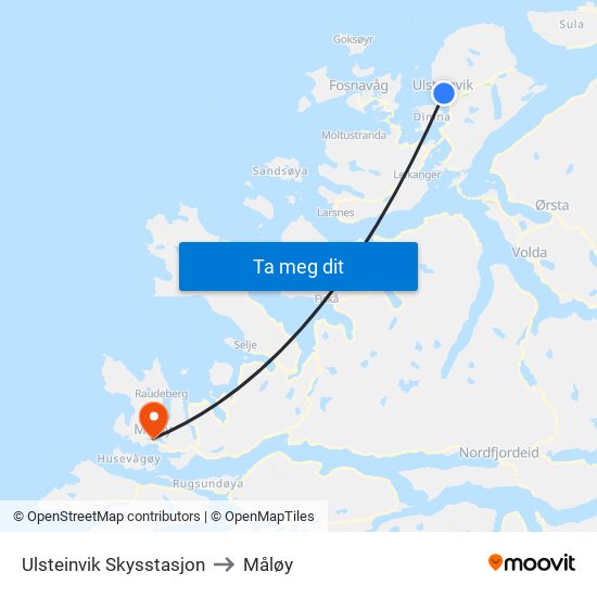 Ulsteinvik Skysstasjon to Måløy map