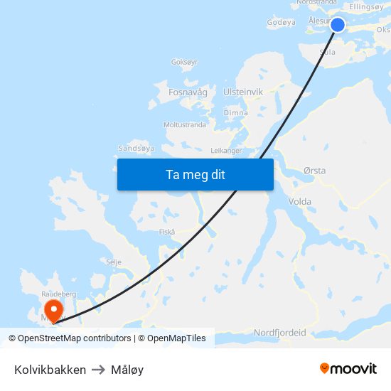 Kolvikbakken to Måløy map