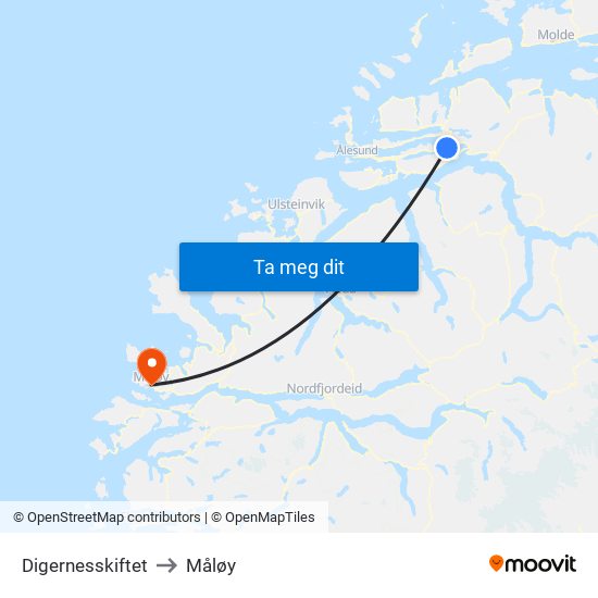 Digernesskiftet to Måløy map