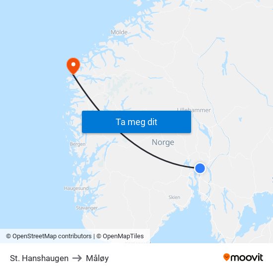St. Hanshaugen to Måløy map