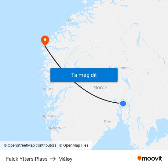 Falck Ytters Plass to Måløy map
