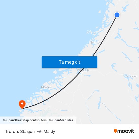 Trofors Stasjon to Måløy map