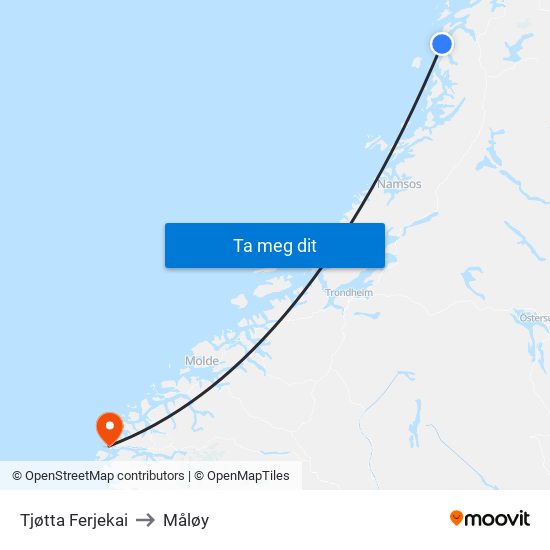 Tjøtta Ferjekai to Måløy map