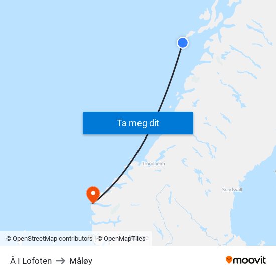 Å I Lofoten to Måløy map