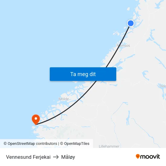 Vennesund Ferjekai to Måløy map