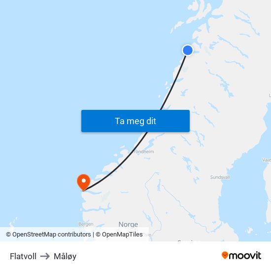 Flatvoll to Måløy map