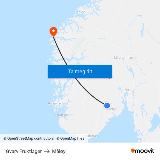 Gvarv Fruktlager to Måløy map