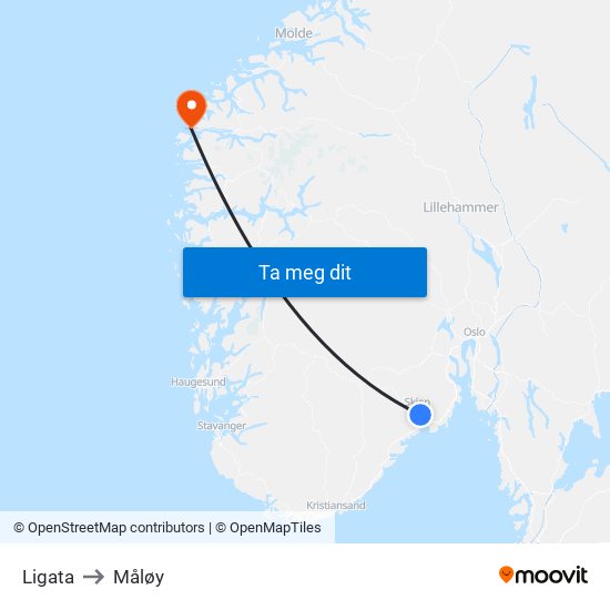 Ligata to Måløy map