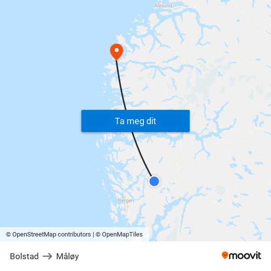 Bolstad to Måløy map