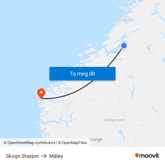 Skogn Stasjon to Måløy map